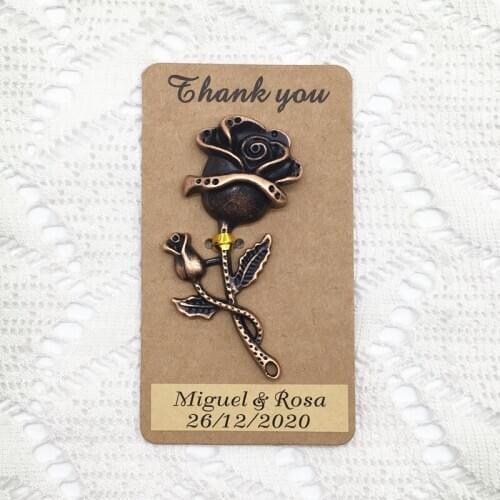 50pcs/lot Newest Wedding Souvenirs Party Return Gifts Door Gifts for Guests Rose Flower Beer Opener with Custom Thank you Card