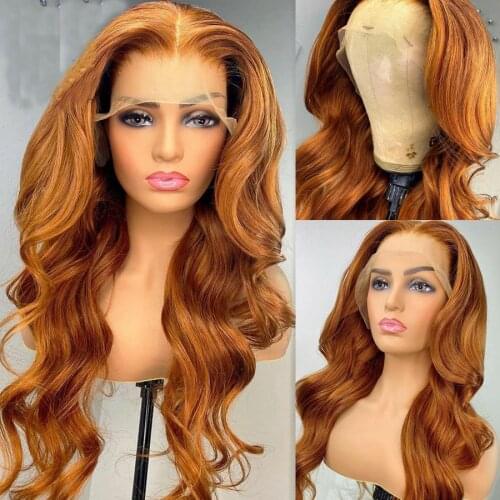 Soft Glueless 26 inch Ginger Orange Brazilian Human Hair Lace Front Wig For Black Women With Babyhair Body Wave Natural Hairline