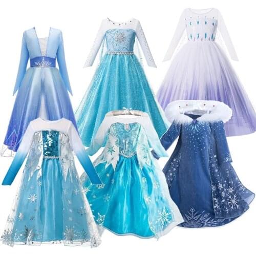 Hot Snow Queen Elsa Dress For Girls Fancy Halloween Party Cosplay Princess Costume for Kids Elza Vestidos Children Clothes 2-12T