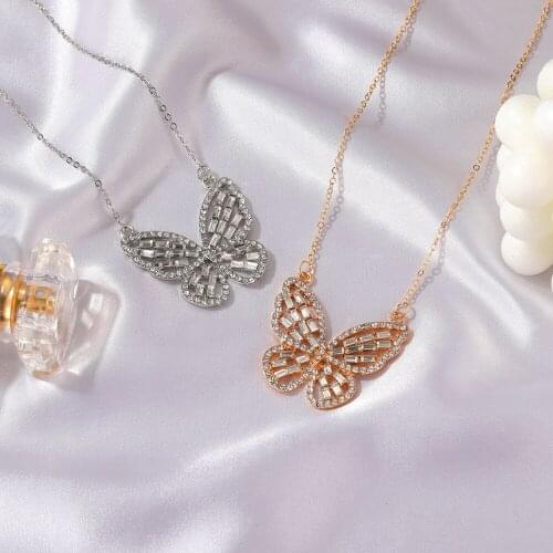 Full Zircons Butterfly Pendant Necklace Shining Zircon Butterfly Necklace For Women Necklaces & Pendants Jewelry Choker N185