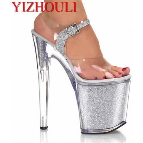 Transparent crystal high heel platform, pole shoes, 20cm high heels platform sandals party, wedding Dance Shoes