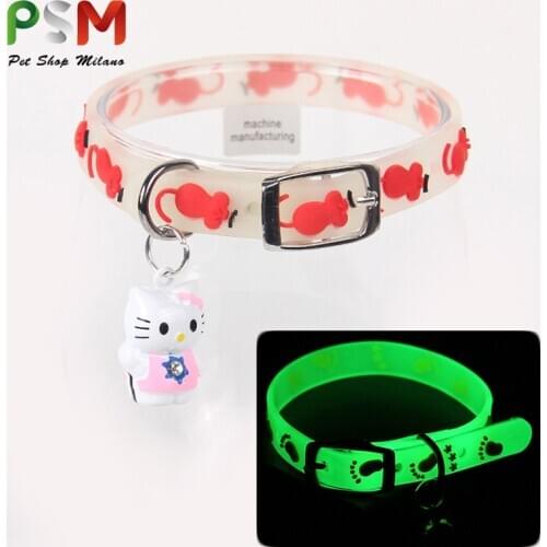 PSM Luminous Necklace Cat Collar Personalized with Bell Rubber Soft Comfortable Cat Necklace Kitten Accessories Pet Collar