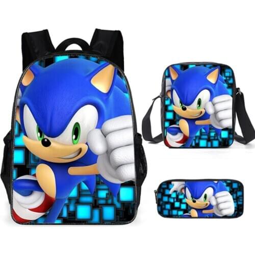 16 Inch Cartoon Sonic Printing Boys Girls School Backpack 3 Pcs School Bag Children Mochilas Escolares Bolsa Freeship