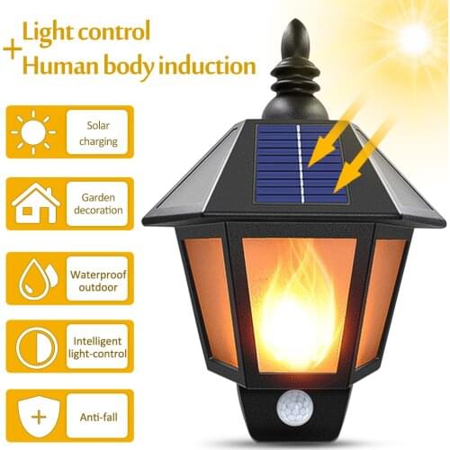Solar Lights Flame Flickering Dancing Wall Lamp Outdoor Waterproof Led Solar Landscape Decoration Lighting Security Light