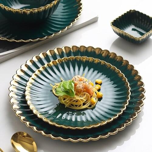 Dark Green Ceramic Phnom Penh Tableware Rice Bowl Noodle Soup Bowl Western Soup Plate Household Dinner Plate LB022810