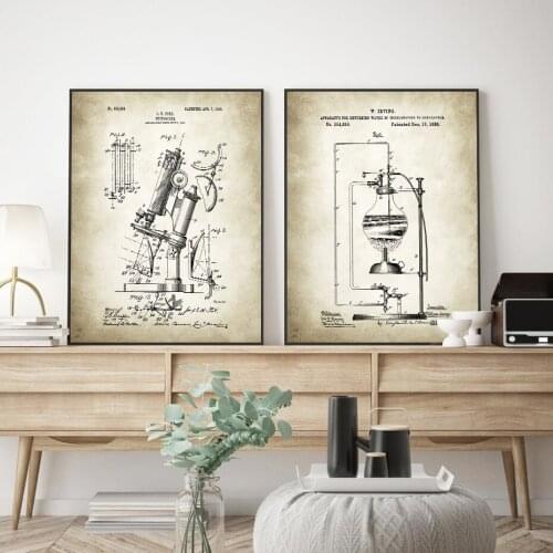 Vintage Microscope Patent Chemistry Periodic Table Elements Poster Canvas Painting Wall Art Print Picture Living Room Home Decor