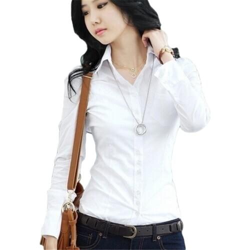 Women Blouse Long Sleeve 2019 New Spring Work Office Ladies Tops Plus Size Solid Turn Down Collar Elegant Ladies Blusas White