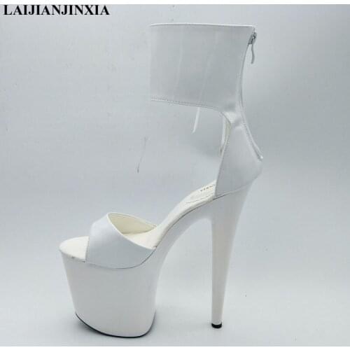 LAIJIANJINXIA NEW Buckle Strap Women Gladiator Sandals Peep Toe Summer Shoes 20CM Super High Women Sandals Soft Leather Shoes