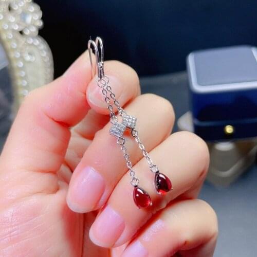 Red Garnet Hoop Earrings Natural Gemstone 925 Sterling Silver Fine Elegant Jewelry for Women Best Gift New