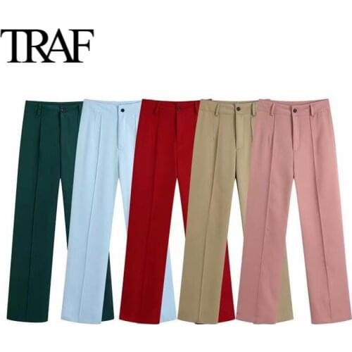 Za 2021 Spring Autumn Chic Pants Women Commuting Fashion Leisure Intellectual High Waist Pants Streetwear Pantalon Femme