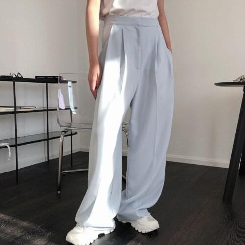 2021 New Women Fashion Loose Solid Color Zipper Fly Straight And Thin Wide-leg High-waist Trousers Spring And Autumn X361