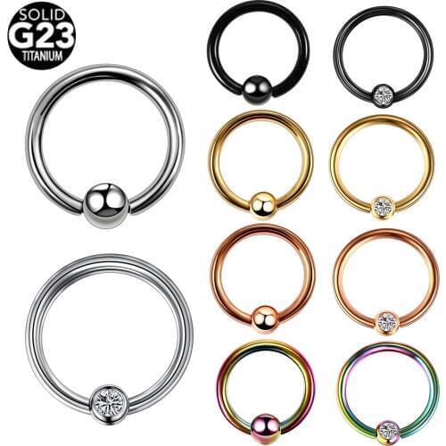 1PC Titanium Gem Captive Bead Rings Nose Rings Hoop Helix Daith Cartilage Tragus Earrings Nipple Eyebrow Piercings Jewelry 16G