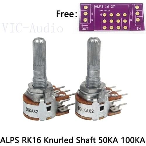 1PC Japan ALPS Potentiometer RK16 50KAX2/100KAX2 Volume LOG Stereo Potentiometer 2-gang Dual 50K/100K Knurled Shaft