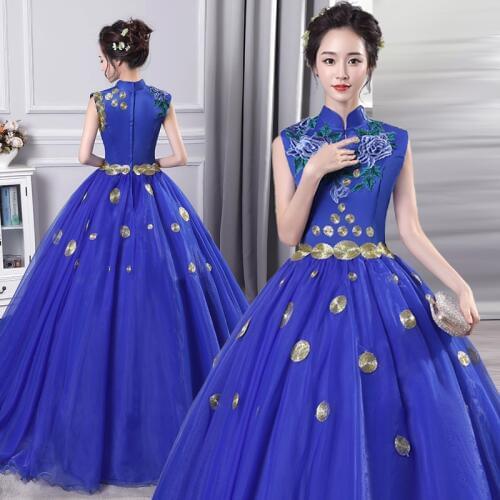 100%real embroidery royal blue ball gown stand collar medieval dress Renaissance gown Sissi princess Victorian/Marie Belle Ball