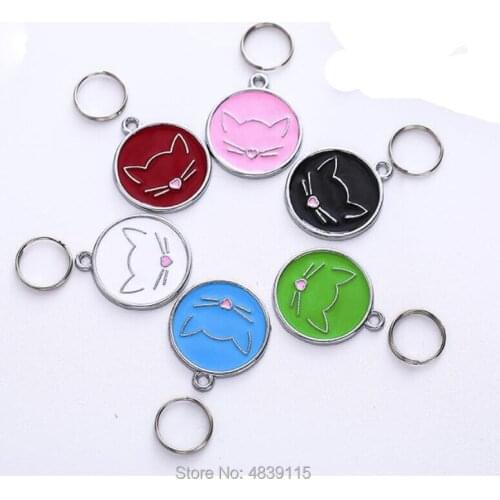 100pcs/lot Cat-face Circle Pet Cat ID Tags Zinc Alloy Pet ID Tags Suitable for Laser Engraving