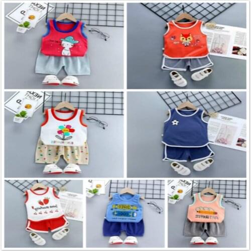 2PCS Summer Sport Suit Kids Baby Boys Vest Tops Pants Cartoon Girls T Shirt Shorts Sleeveless Toddler Clothes Children Tracksuit