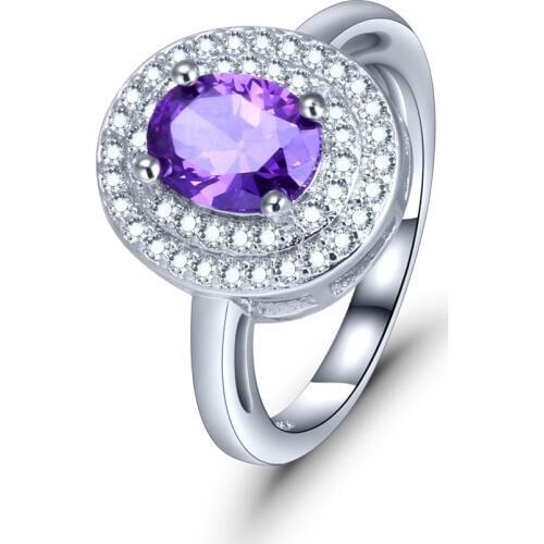 2019 Oval Luxury Shiny Rings Red Purple Pink Champagne Cubic Zirconia Crystals Anniversary Gifts For Women Wedding Jewelry Ring