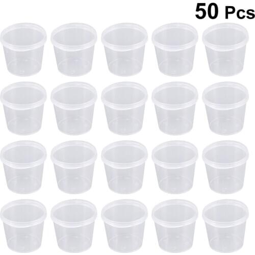 50PCS 25ml Disposable Plastic Portion Cups Clear Portion Container with Lids for Jelly Yogurt Mousses Sauce