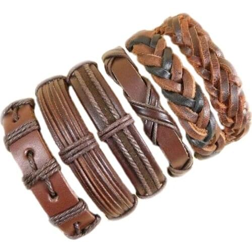 Wholesale Price Classic Genuine Leather Bracelet For Men Hand Charm Jewelry Multilayer Magnet Handmade Gift For Cool Boys-S32