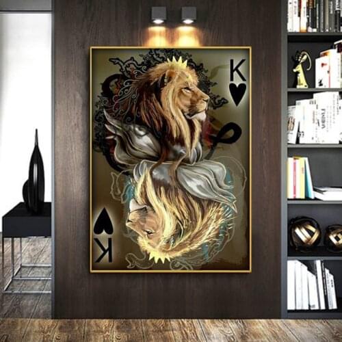 Abstract Lion Poker Canvas Painting Animal Posters and Prints Cuadros Wall Art Picture for Living Room Modern Home Decor Cuadros