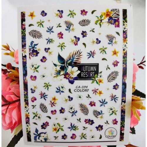 Watercolor Flowers Leaf Design 3D Nail Sticker Self-adhesive Nail Art Decoraciones Foil Decals Manicure Accessories on Nails