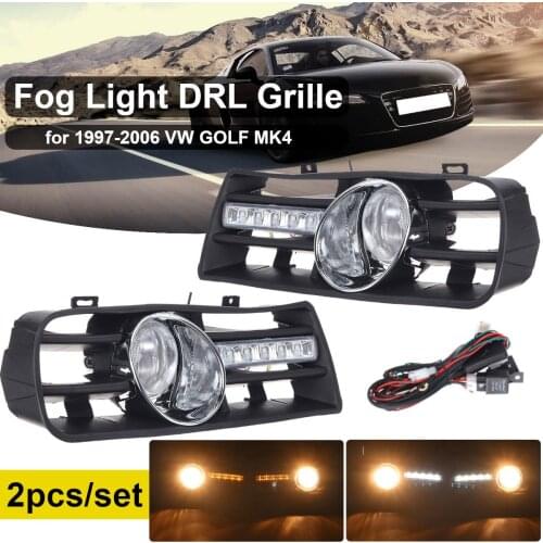 Auto Front Bumper LED DRL Fog Lamp Grille Racing Grill Turn Signal Lamp with Harness Switch For VW Golf MK4 1997-2006