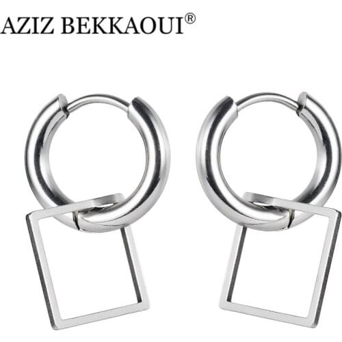 AZIZ BEKKAOUI Geometric Shape Pendant Stainless Steel Earrings Personality Square Punk Earrings Jewelry Round Male Women Gift
