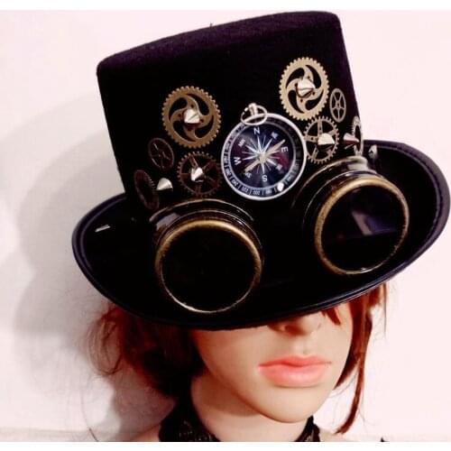 Baroque Compass Gears Goggles Steampunk Top Hat Women Men Club Party Cosplay Magic Hat Gothic Head Accessories