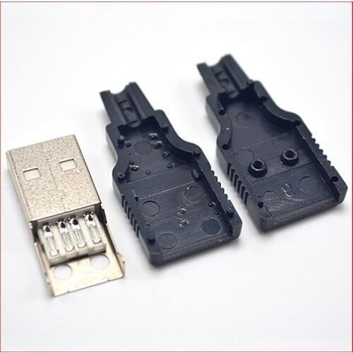 Free Shipping 10 sets 3 in 1 USB Type-A type A 2.0 Male 4 Pin 4p Plug Connector Socket jack+plastic shell black DIY