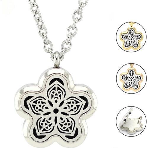Free with Pads and Chain! Wholesale Quincunx Magnetic 316L Stainless Steel Aromatherapy Essential Oil Diffuser Pendant Necklace