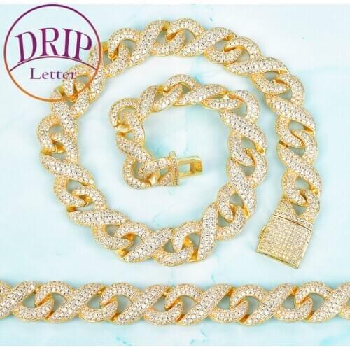 15mm Solid Cuban Chain Link With Bracelet Mens Hip Hop Gold Color Necklace Rock Jewelry