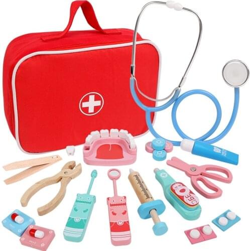 Wooden Pretend Play Doctor Set Educationa Toys for Children Medical Simulation Medicine Chest Set for Kids Interest Development