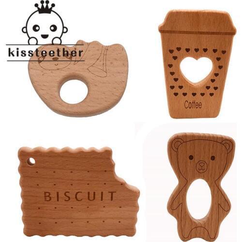 Custom Wooden Teether Organic Baby Teether Natural Beech Teething Grasping Chew Toy Baby Shower Gift Toddler Teether Gift