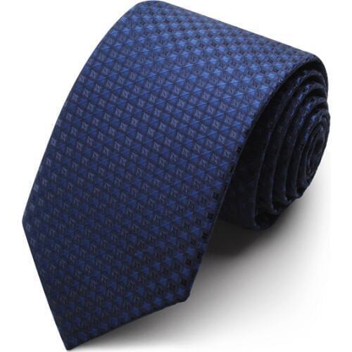 2019 New Fasion Blue Plaid Jacquard Weave Ties for Men 7cm Standard Necktie Wedding Party Mens Business Ties with Tie Gift Box