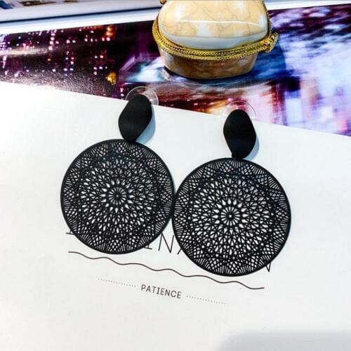 Personality Punk Style Black Earrings New Circle Temperament Retro Hollow Pattern Earrings Korean Earrings Statement Earrings