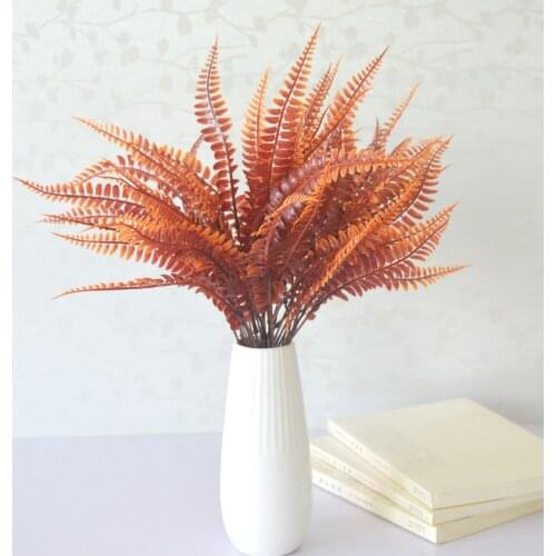 Fake Grass Wall Hanging Artifical Flower Red Plant Persian Leaves Floral Wedding Decor 5 Forks Eco-friendly Plastic Garden Vine