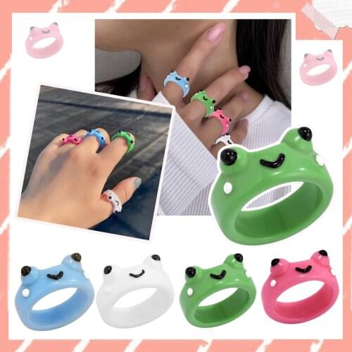 Frog Ring For Women Polymer Clay Womans Resin Rings For Girls Animal Jewelry For Women Summer Gifts Y2k Accessories Anillos