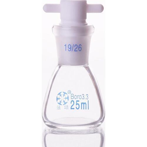 Conical flask with standard ground-in PTFE stopper,Capacity 25ml,joint 19/26,Erlenmeyer flask with standard ground mouth