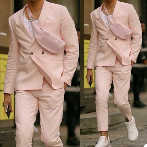 Summer Pink Designs Men Suits Casual Groom Tuxedos Masculino Man Outfit Homecoming Party Loose Two Piece Costume