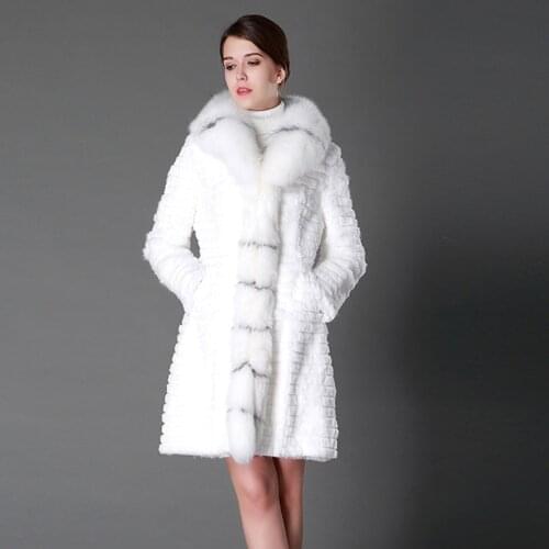 Fox Fur Grass Coat Womens Middle Long Secret Car Fox Fur Car Stripe Temperament V-neck Coat FS21127