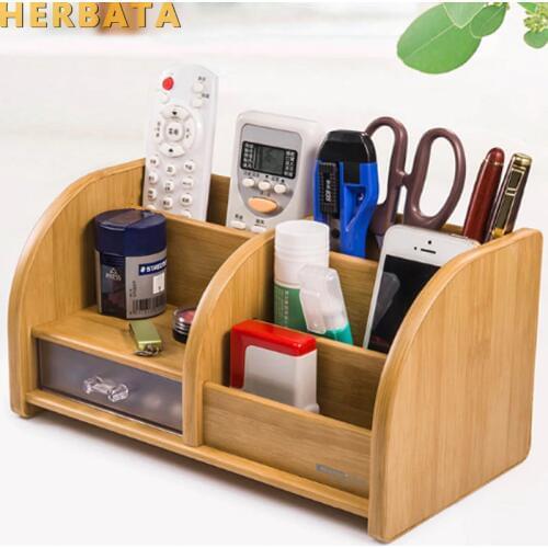 Pen holder desk new fashion multi-function Bamboo Made desk storage box office supplies stationery pen box pens holder set