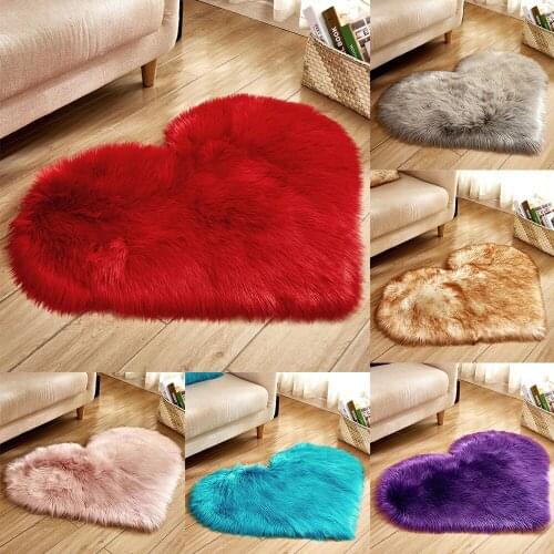 Artificial Wool Sheepskin Baby Room Bedroom Soft Area Mat Long Hairy Rug Blue White Pink Shaggy Carpet Love Heart Shape Fur Rugs