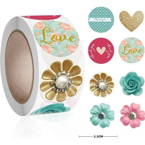 500pcs 1 " Flower Love Stickers Saint Valentines Day Decoration Circle Chrome Paper Label Festival Party Envelope