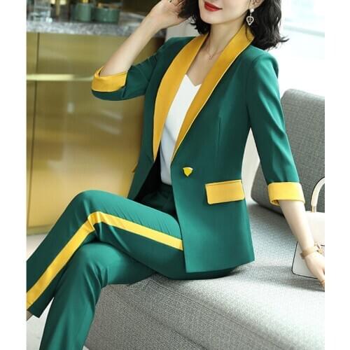 2020 New Womens High-end Professional Suit Pants Two-piece Sets Ladies Workwear Blazers Office Interview Hotel Slim Fit Clothes