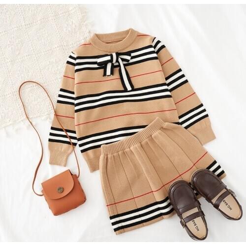 Spring/Autumn Newly baby knitted Childrens Clothing Girls Two-piece Pullover Childrens Retro Western Sweater Dress