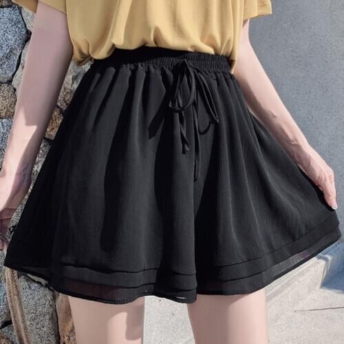 High Waist Wide Leg A-line Shorts Korean Ladies Chiffon Casual Loose Ruffle Short Summer Casual Shorts Double Layer 2021 New