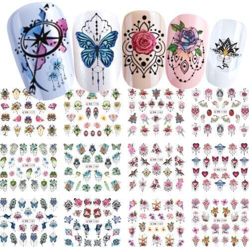 New Mix Jewelry Design Water Transfer Nail Art Sticker Decal Flower Necklace Dreamcather Watercolor Wrap Slider SABN1177-1188