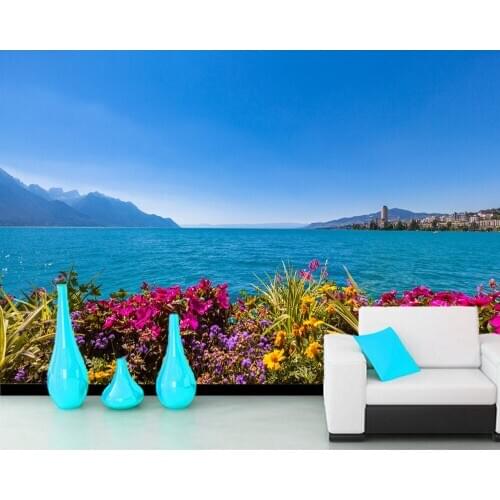 Papel de parede sea and flowers natural landscape 3d wallpaper mural,living room bedroom wall papers home decor bathroom mural