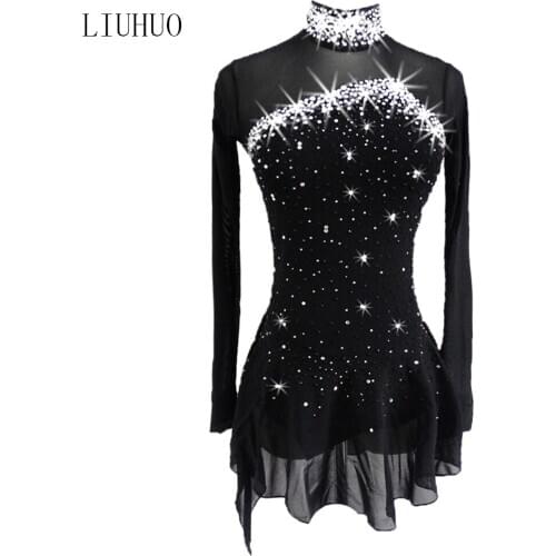 Custom design Girls' Ice Skating dance Dress Black ice skating outfits Gymnastics Performance Skating tendy ski Wear for skating