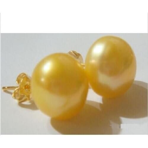 Huge Real Akoya 9-10mm Golden Pearl Earring Word Earrings Ohrring Pendiente Wholesale